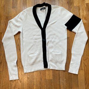 White and black cashmere blend Club Monaco cardigan sweater, men's size M